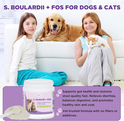 S.boulardii + FOS Pet Probiotic Powder for Dogs & Cats, 6.7 Billion CFU, Gut & Immune Support, Loose Stool & Digestive Upset Relief, Improves Stool Consistency, Skin Health, Veterinarian Recommended