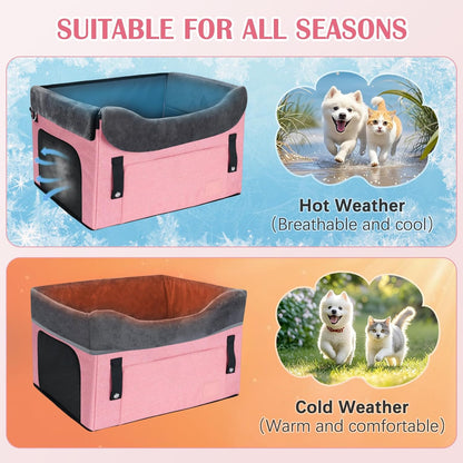 PetsHome Dog Car Seat for Small Dogs, Detachable Washable Dog Booster Car Seat with Storage Pocket, Breathable Mesh, Safety Leash, Adjustable Straps for Small Pets Up to 25lbs-Pink