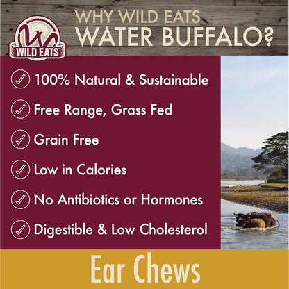 Wild Eats Water Buffalo All Natural Ear Dog Chews, Dog Treats & Snacks - 20 Piece Value Pack (Grain Free Treats - Great Alternative to Pig Ears, Cow Ears, Bones & Rawhides)