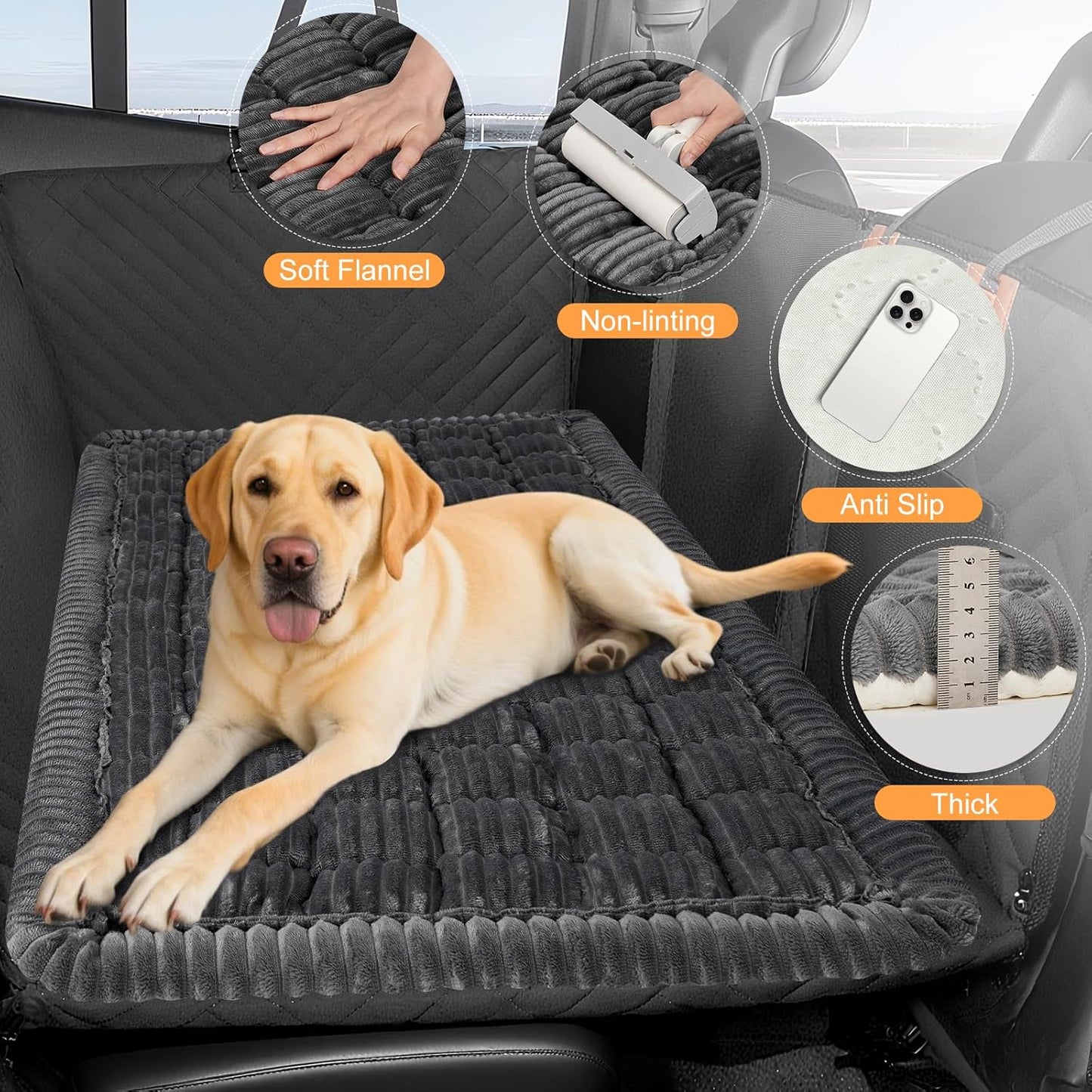 Dog Bed for Car, Non-Slip Travel Back Seat Pet Bed Mat, Dog Mat for Car Trucks Backseat, Fit for Backseat Extenders and Seat Covers (Dark Grey, 54 x 18.5 inch)