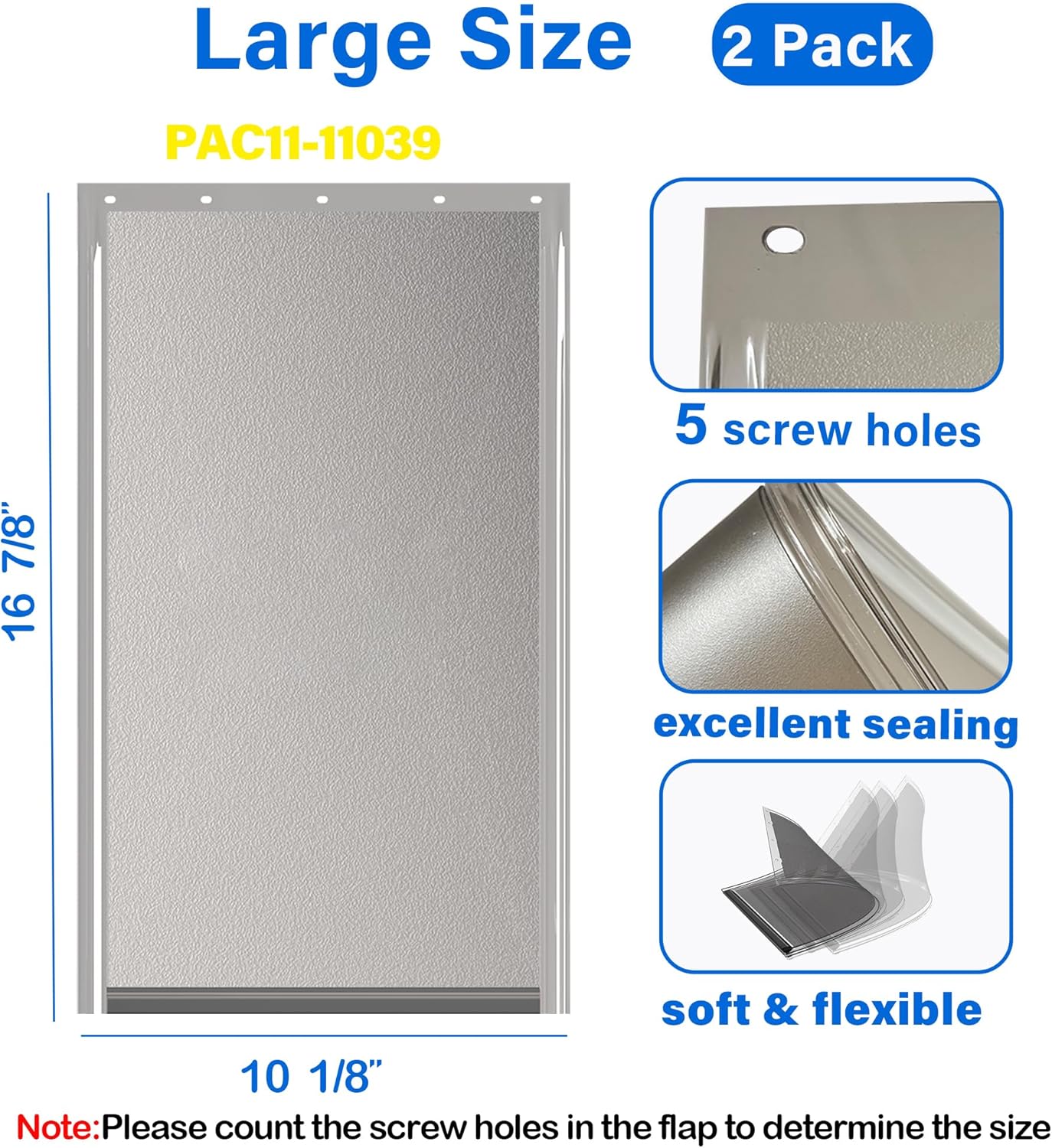2PACK Large Pet Door Replacement Flap with Screws, Compatible with PetSafe Freedom PAC11-11039 10 1/8" X 16 7/8" (Smoky Translucent)