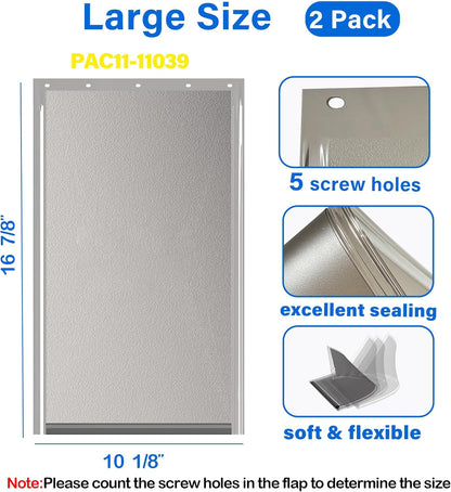 2PACK Large Pet Door Replacement Flap with Screws, Compatible with PetSafe Freedom PAC11-11039 10 1/8" X 16 7/8" (Smoky Translucent)