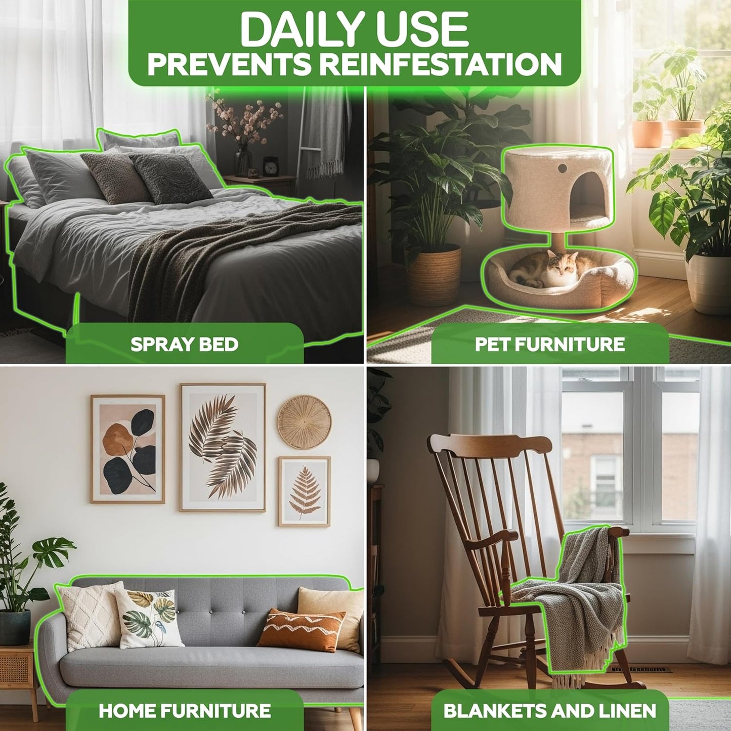 Flea and Tick Spray for Cats & Home– Natural Flea and Tick Prevention for Cats– Bed Bug & Multi-Insect Killer– Scentless Plant-Based Formula Kills on Contact (16 oz)