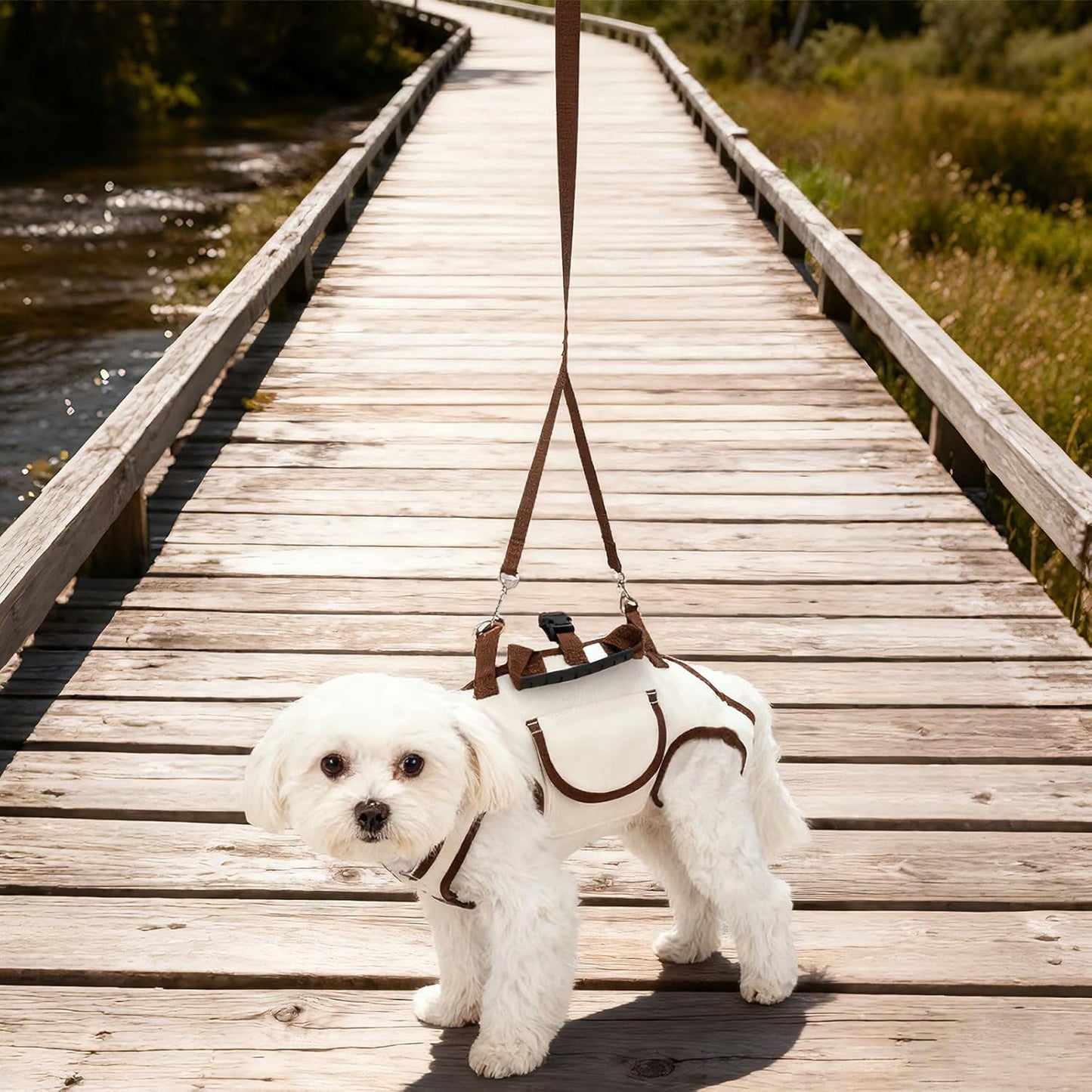 Snuggle Sling Dog Carrier, Adjustable Full Body Dog Lift Harness Hands-Free Shoulder Pet Carrier with Traction Leash Fit Most 8-13 lb/3.63-5.9 kg Portable Supply for Small Cat Pet