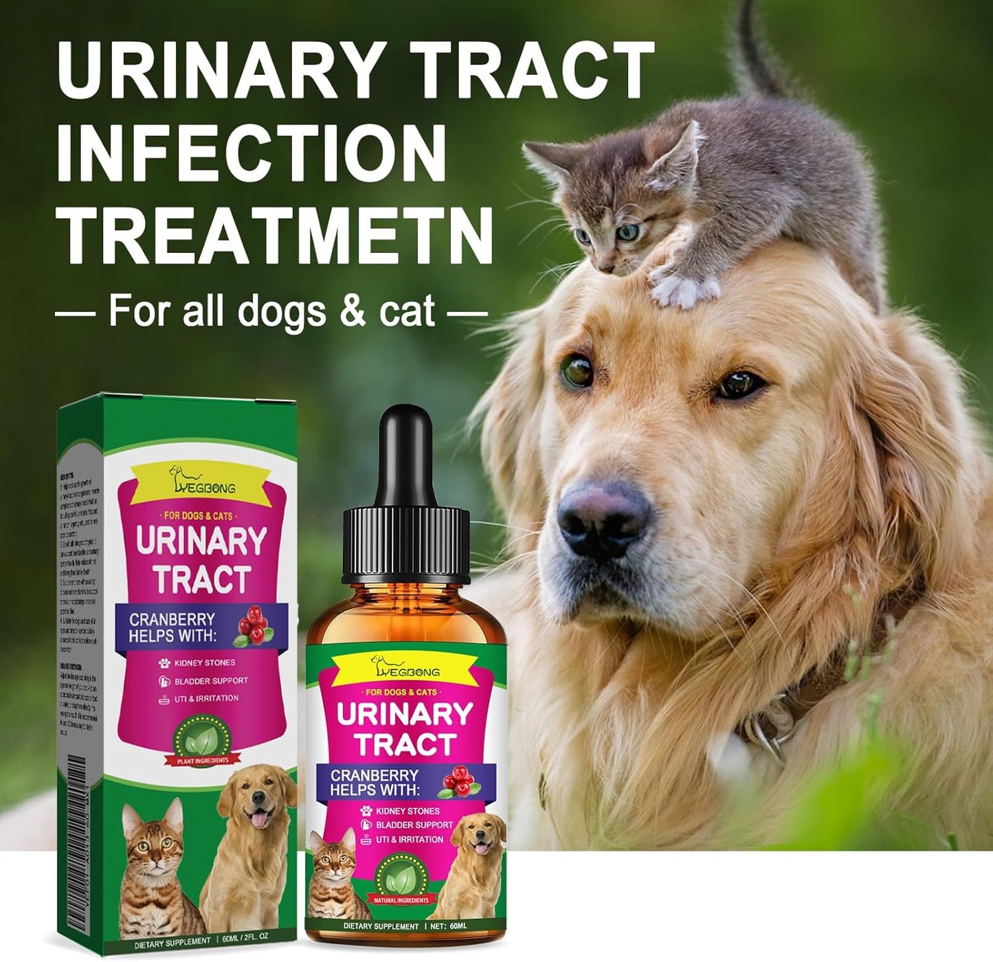 Cat & Dog Natural UTI Medicine, Cranberry Supplement for Dogs, Urinary Tract Infection Treatment Care Drops, Prevention Incontinence, Stones- Bladder Constipation Relief, Kidney Support for Pets