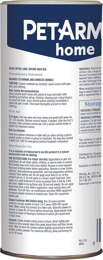 PETARMOR Home Carpet Powder for Fleas and Ticks, Protect Your Home From Fleas and Deodorizes Carpets, 16 Ounce