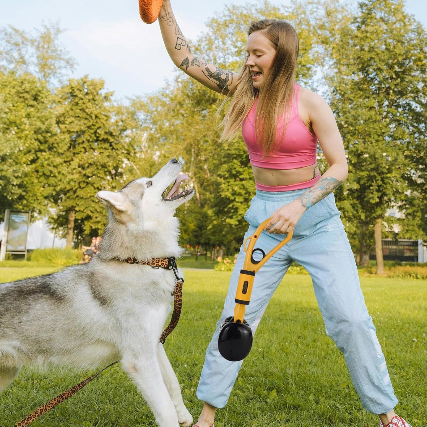 Andiker Dog Poop Scooper with Bag Attachment with 20Pcs Bag Refills, Pet Pooper Scooper with 13" Length Handle Hide&High Elastic Spring Dog Pooper Scooper for Yard Medium Dog, Puppy (Yellow Black)