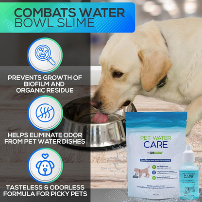 Pet Water Care - Dog and Cat Water Additive for Dental and Oral Care - Prevents Pets Water Bowl and Dispenser Fountain Slime - for Fresh Breath and Cleaner, Healthy Teeth