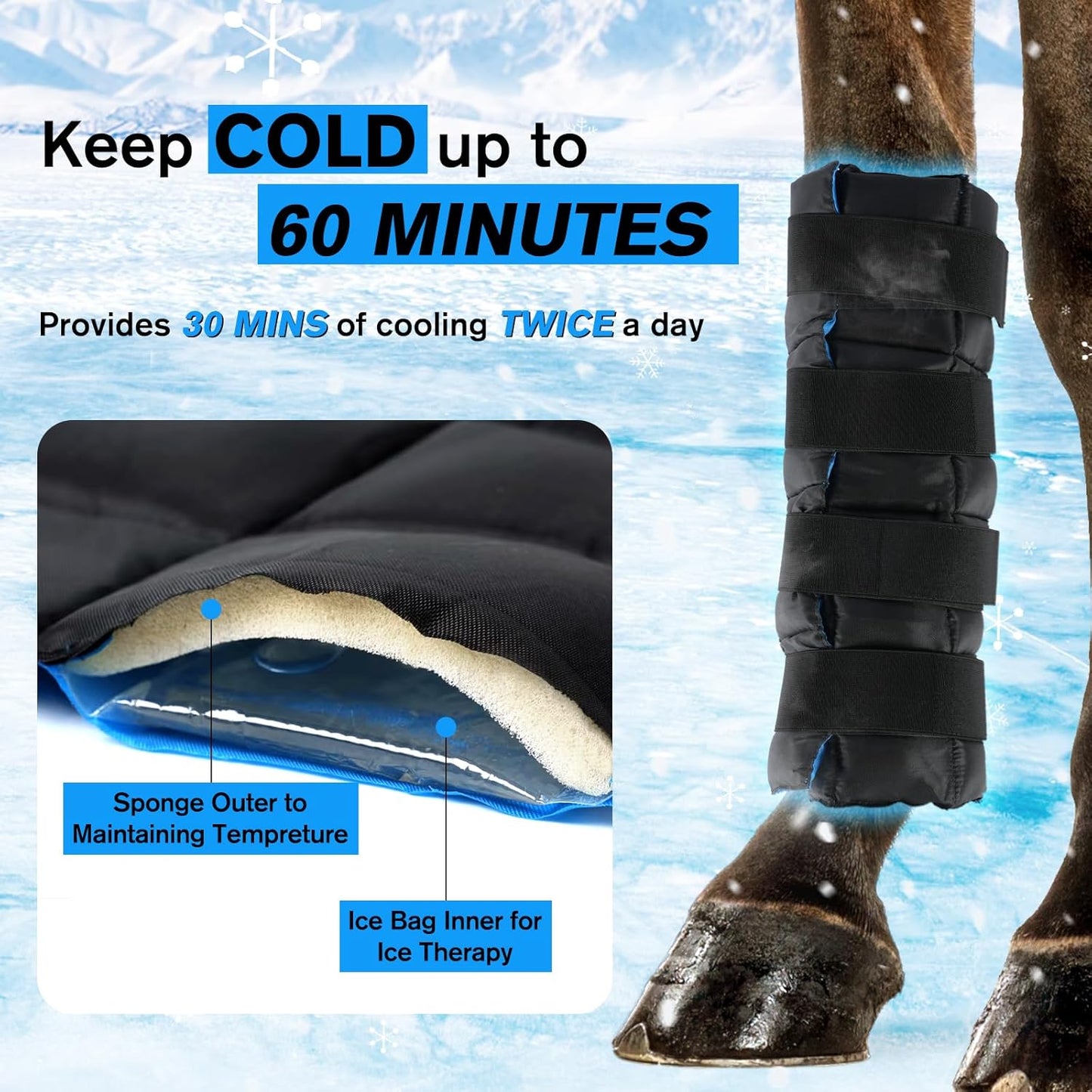 Horse Leg Wraps Set of 2, Horse Ice Leg Boots Perfect for Equestrian Training& Daily Use, Comfortable and Premium Support for Injury Recovery to Fit for All Horses(Black & Blue, 2Pack)