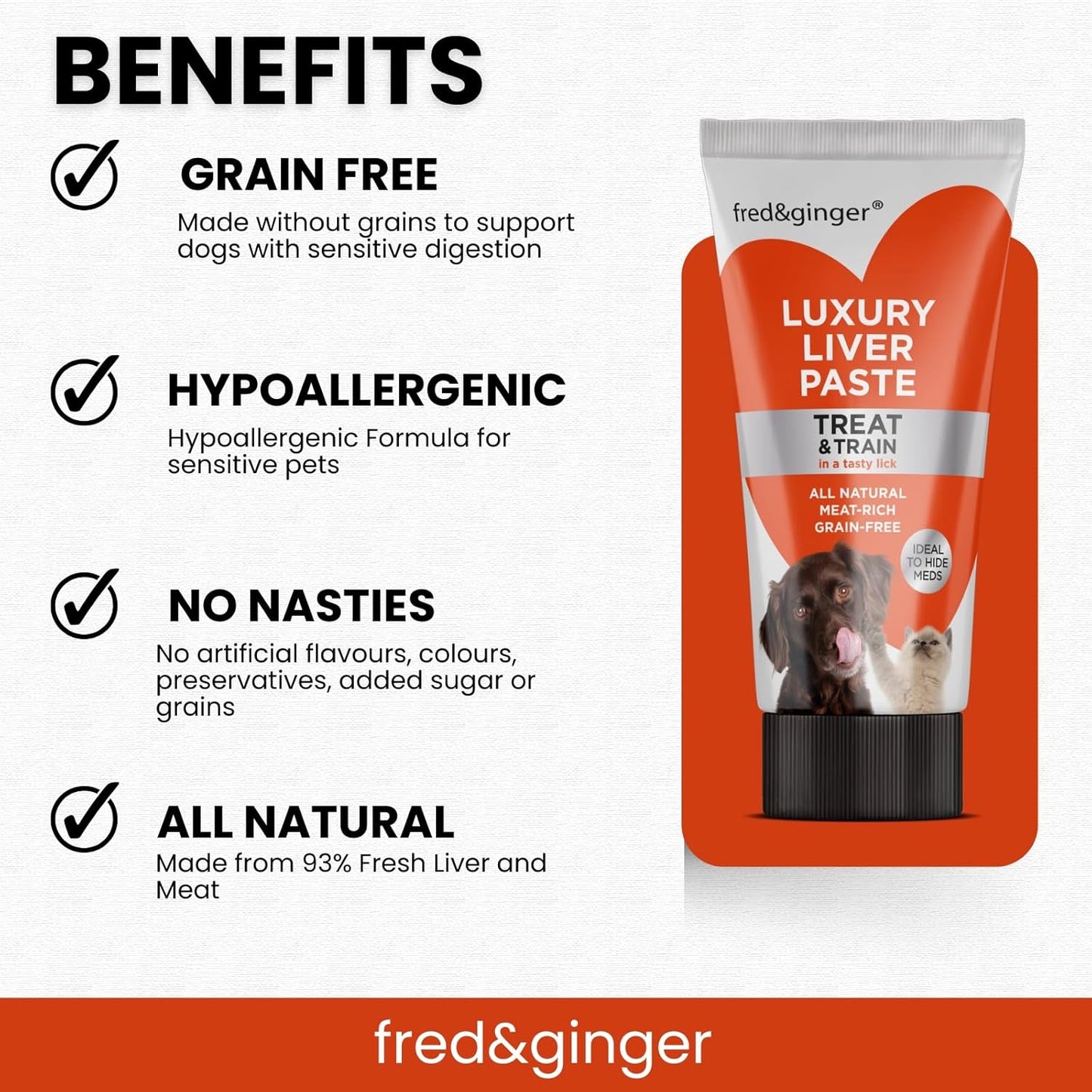 Fred & Ginger Liver Paste Tubes for Dogs and Cats 75g [Pack of 3] Grain Free, Hypoallergenic Luxury Liver Pate Ideal Training Aid, Medication Administering