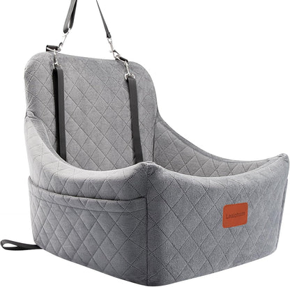 Dog Car Seat for Medium Dogs Up to 40lbs,Fully Detachable and Washable,Easy to Install with Adjustable Straps,Anti-Slip Base Travel Car Bed for Pets,2 Side Pockets(Grey,Medium)