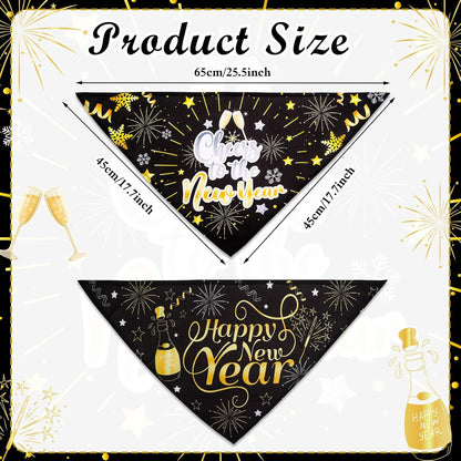 New Years Dog Bandana 2PCS, Happy New Year Dog Bandana for Boys and Girls, Adjustable Pet Neckerchief for Pet Gifts