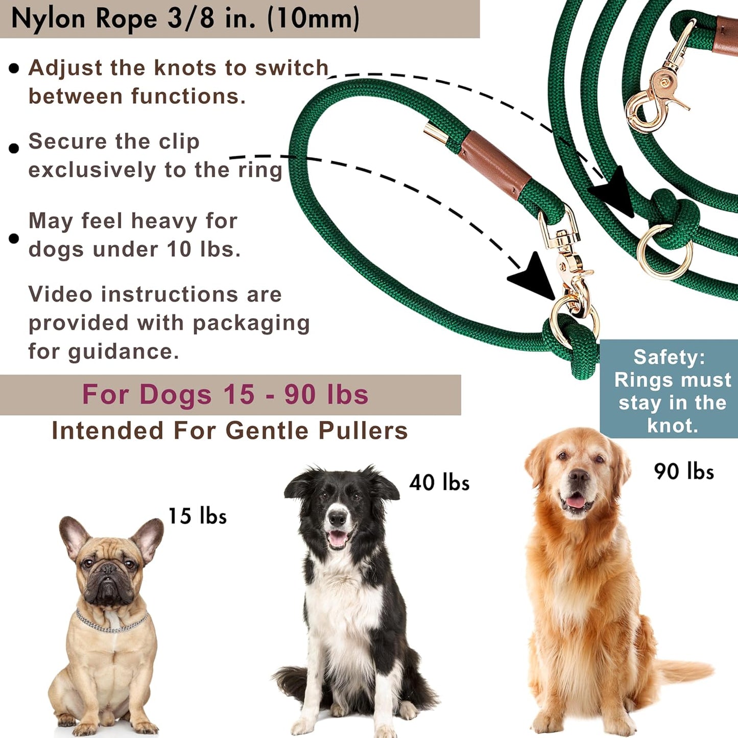 Hands Free Dog Leash, Waist Leash for Dog Walking, Running, Crossbody, Multifunctional, 2 Dogs, Dual Handle, Traditional Lead, Adjustable Lead 4.3ft - 7.5ft, 3/8" (10mm) Diameter.