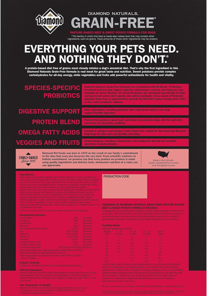 Diamond Naturals Grain Free Real Meat Recipe Premium Dry Dog Food With Real Pasture Raised Beef 28Lb