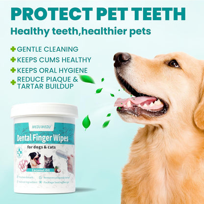 Dental Care Finger Wipes 60 Counts,Teeth Cleaning Finger Wipes for Dogs & Cats,Reduces Plaque & Freshens Breath, Mint Scent