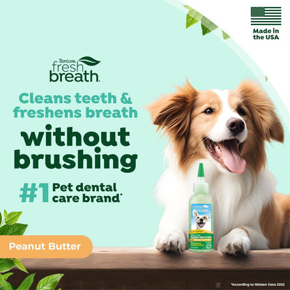 TropiClean Fresh Breath Dog Toothpaste for Teeth Cleaning, Breath Freshener, Easy Plaque & Tartar Remover Gel, No Toothbrush Needed, Peanut Butter, 4oz.