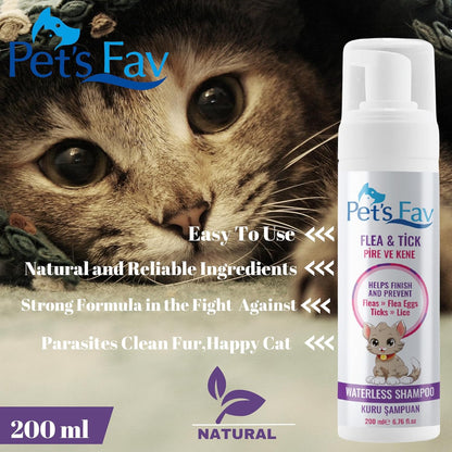 Flea & Tick Waterless Cat Shampoo - Natural Dry Foam for Cats & Kittens