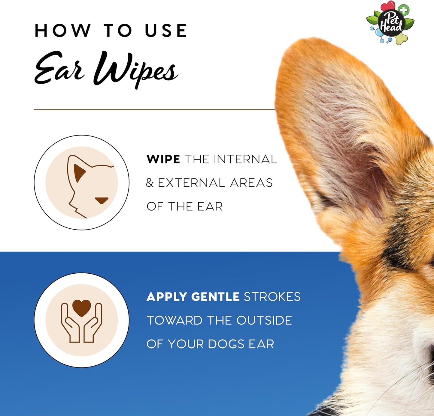 Pet Head Health Ear Wipes for Cats and Dogs | Fragrance-Free | Cleans, Deodorizes and Moisturizes | Removes Dirt, Wax, Discharge, and Debris | Biodegradable and Plant-Based Dog Ear Cleaner | 30 Wipes