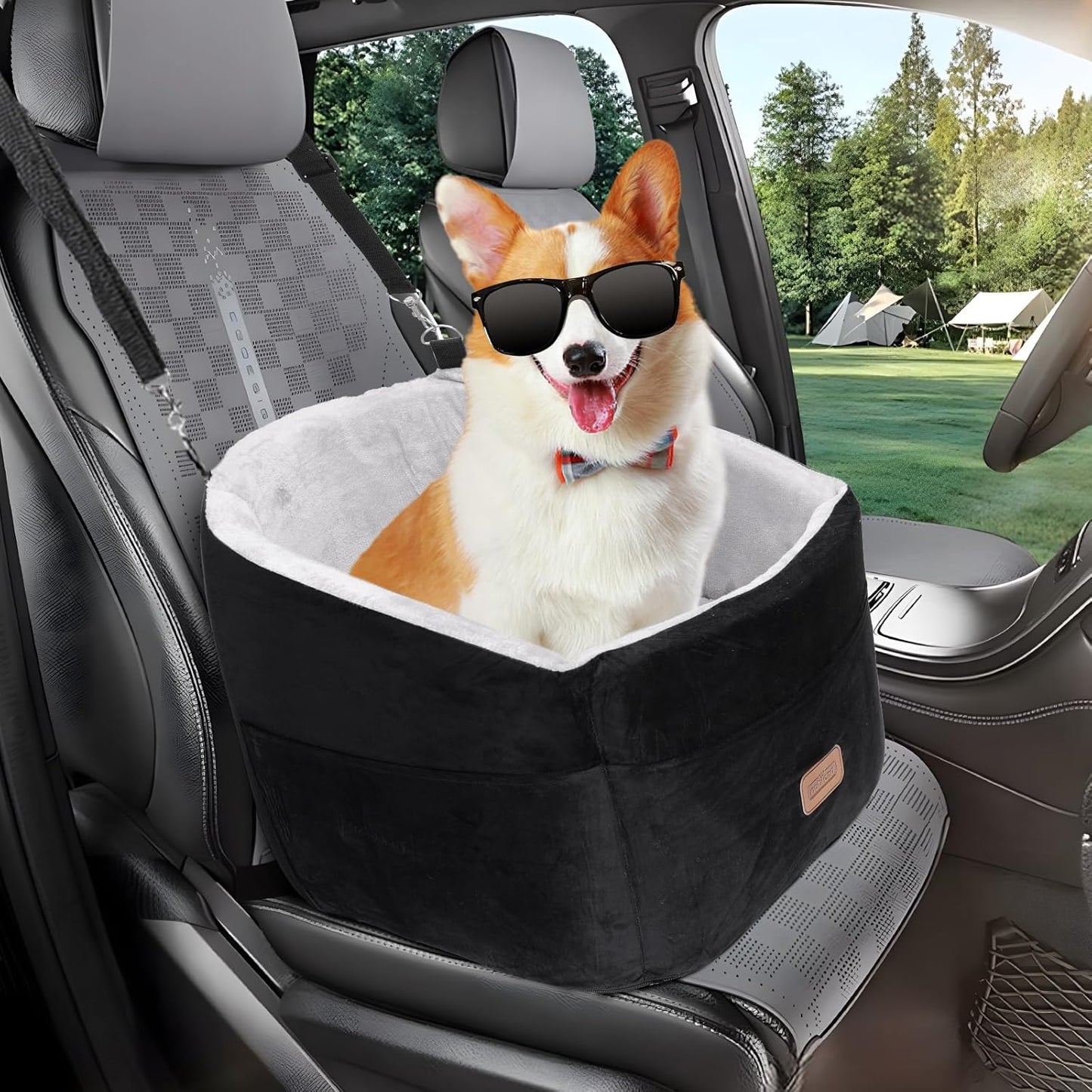 Nobleza Dog Car Seat, Warm Elavated Dog Booster Sofa Seat Non-Slip Travel Bed for Car Truck SUV with Adjustable Safety Buckle Storage Pockets, Washable Detachable Elevated for Small Medium Pet Outing