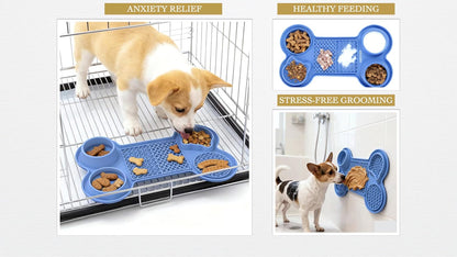 Pet Feeding Dishes,Slow Feeder Lick Mat for Dogs,Cat Licking Mat with Strong Suction Cups - 6-in-1 Interactive Snuffle Mat for Fast Eaters,Anxiety Relief,Grooming & Bath Time (Dark Blue)