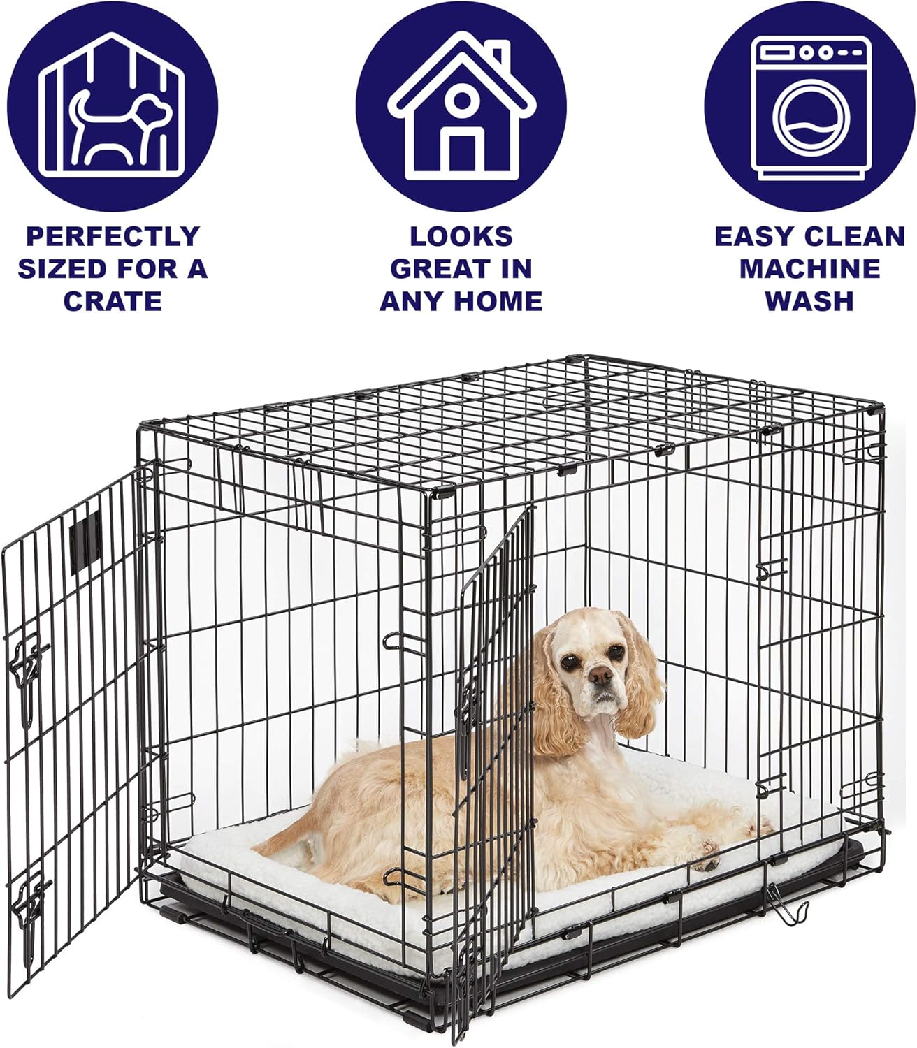 MidWest Homes for Pets QuietTime XXS Dog Bed – White Fleece Bolster, Ultra-Soft and Machine Washable, Fits 18-Inch Crates and Carriers, for Small Dogs and Cats