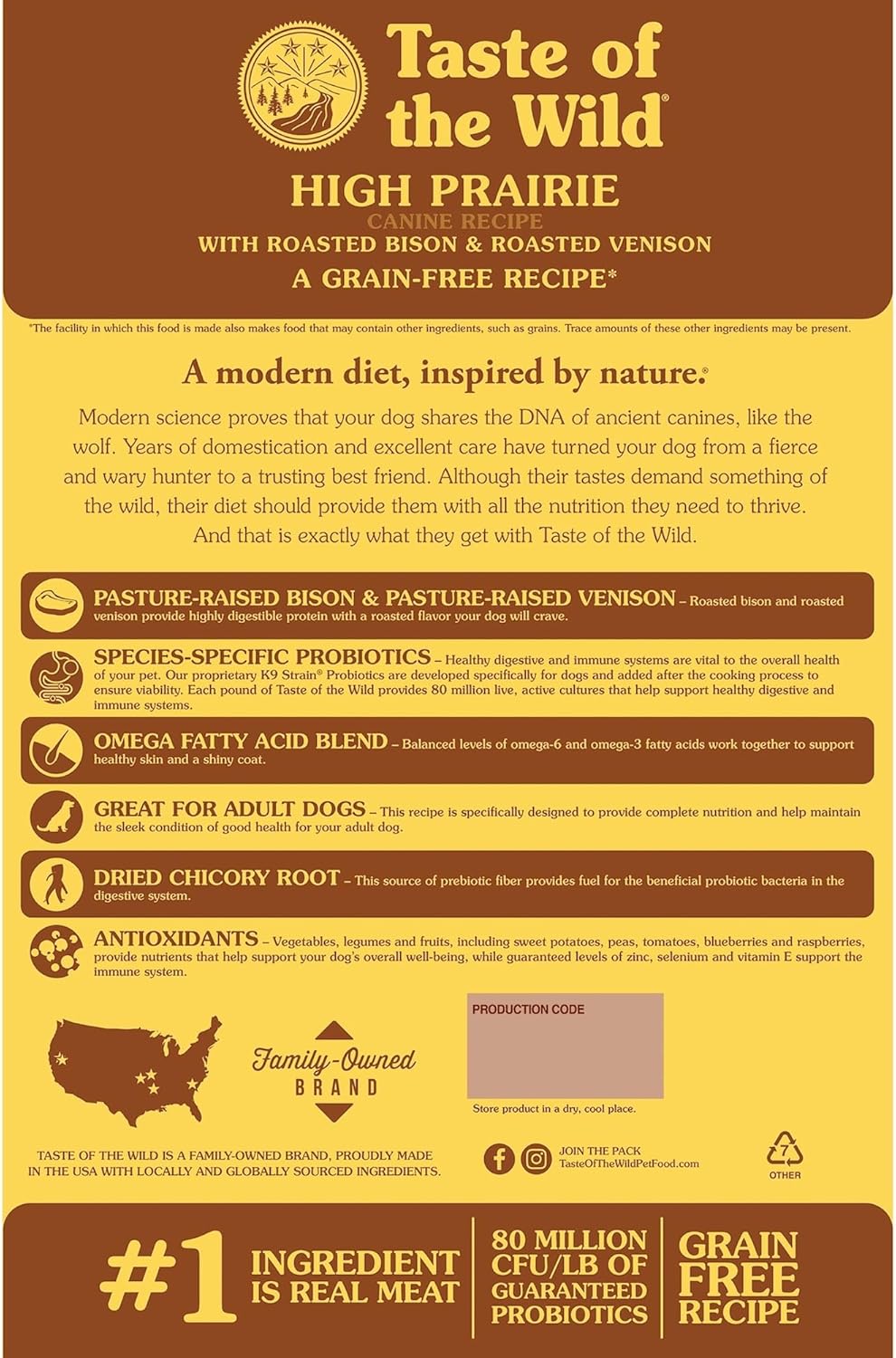 Taste of the Wild High Prairie Canine Grain-Free Recipe with Roasted Bison and Venison Adult Dry Dog Food, Made with High Protein from Real Meat and Guaranteed Nutrients and Probiotics 28lb