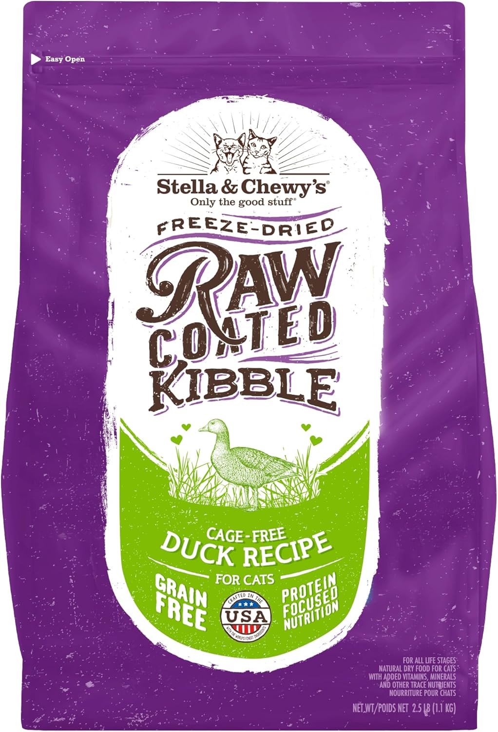 Stella & Chewy's Raw Coated Cat Food - High Protein, Grain-Free Kibble with Cage-Free Duck - Premium Digestive Support with Probiotics - Natural Small Kibble - Perfect For Picky Eaters - 2.5 lb Bag