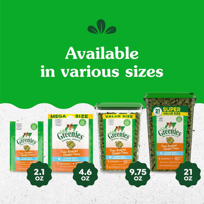 Greenies Feline Adult Dental Cat Treats, Oven Roasted Chicken Flavor, 9.75 oz. Tub