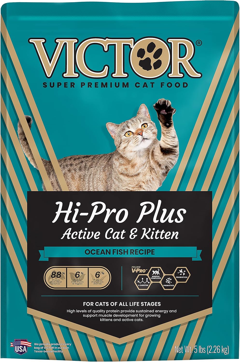 VICTOR Super Premium Cat Food – Hi-Pro Plus Active Adult Cat and Kitten – Dry Feline Food for Active Cats – All Breeds and All Life Stages – Supports Energy, Healthy Coat, Immune Function, 5lb