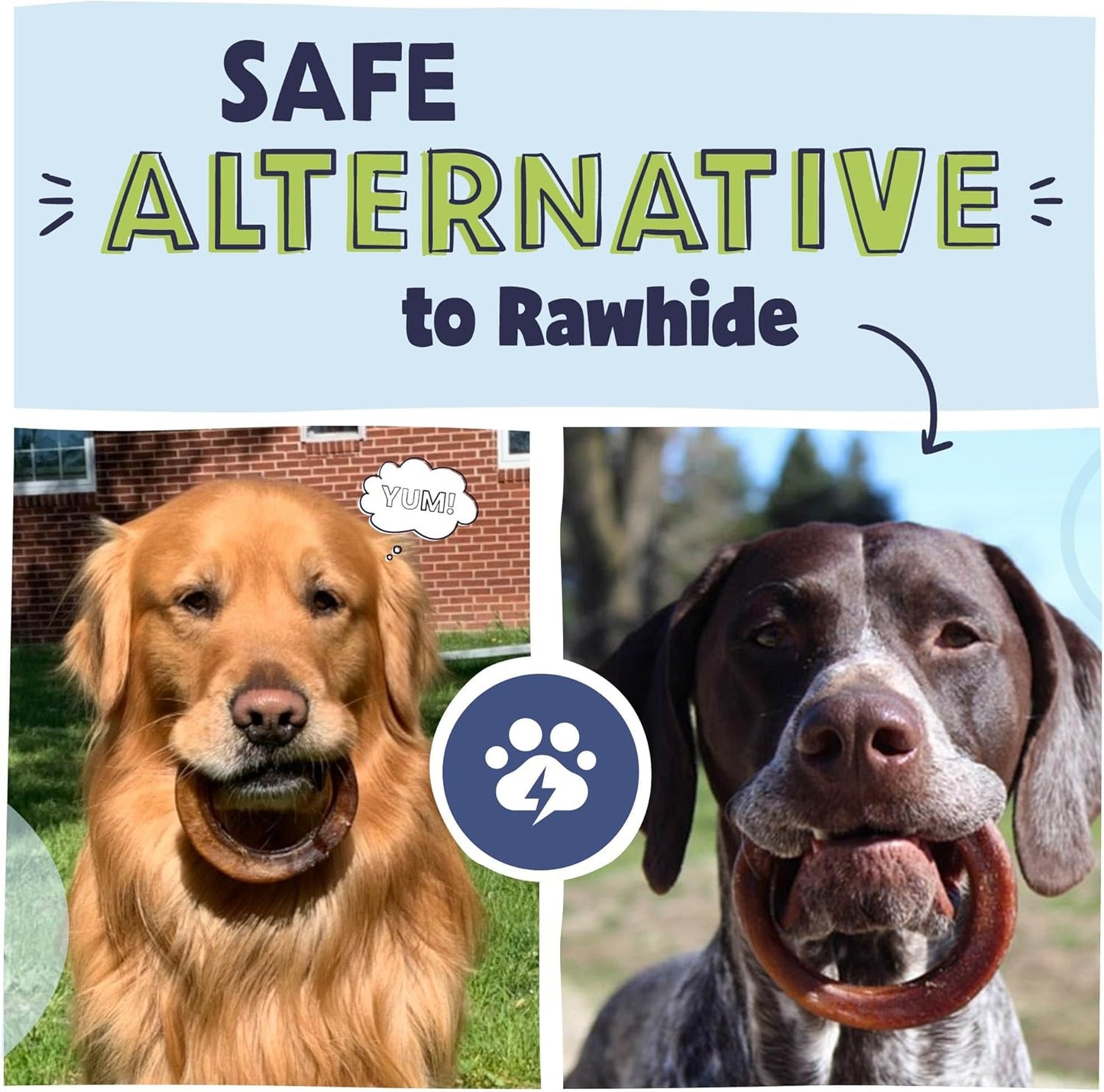 Pawstruck All-Natural 4" Bully Stick Rings for Dogs - Rawhide-Free, 100% Beef, Single Ingredient Dental Chew Bones - Fully Digestible, Low Odor - 3 Pack - Packaging May Vary