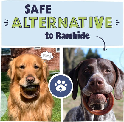 Pawstruck All-Natural 4" Bully Stick Rings for Dogs - Rawhide-Free, 100% Beef, Single Ingredient Dental Chew Bones - Fully Digestible, Low Odor - 3 Pack - Packaging May Vary