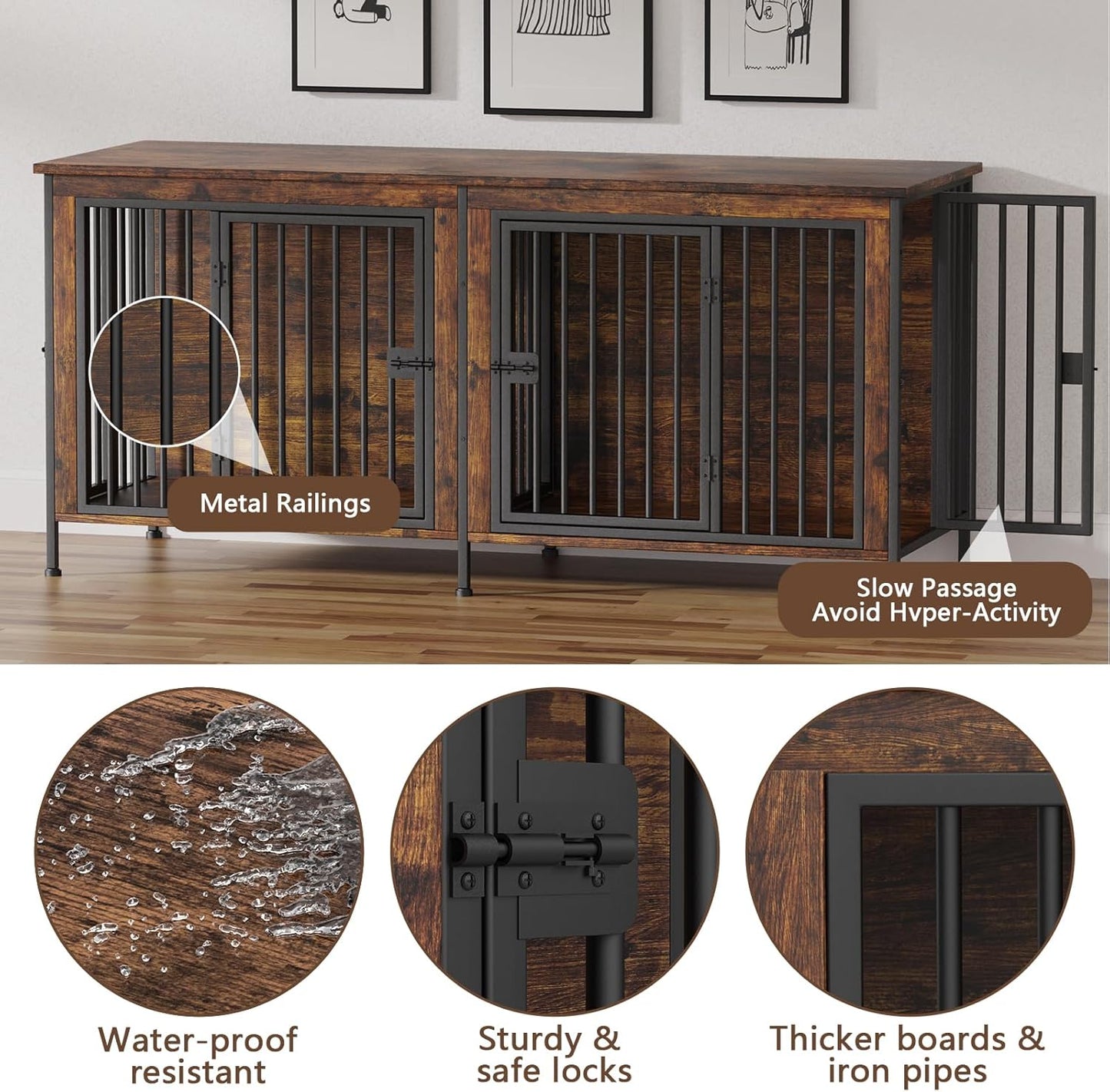 EasyCom Dog Crate Furniture for 1 or 2 Dogs, Heavy Duty Single/Double Dog Crates for Small/Medium/Large Dogs, Dog Kennel Furniture Indoor as TV Stand, Large Size 78.74" L(35-60 Pounds), Brown