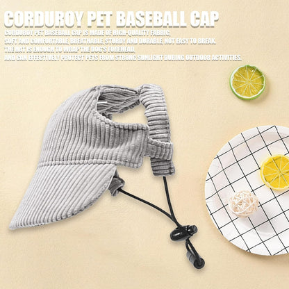 Dog Baseball Cap, Dog Cat Summer Beach Visor Hat with Ear Holes, Adjustable Puppy Sunbonnet Headdress (Grey, Large)