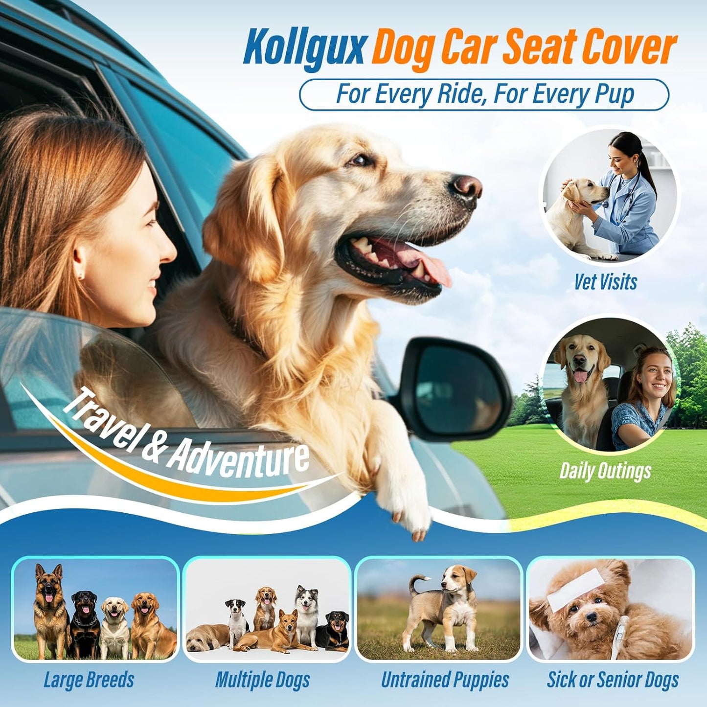 Back Seat Extender for Dogs, 7-in-1 Dog Car Seat Cover for Back Seat, Hard Bottom Car Seat Cover Holds 420lbs, Waterproof & Scratchproof Back Seat Pet Cover for Dogs, Dog Hammock for Car, SUVs