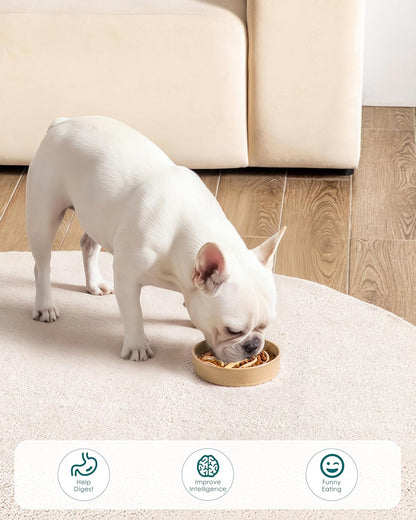 vancasso Slow Feeder Dog Bowl, 0.6 Cup Ceramic Slow Feeding Food Dish for Small Breed, Puzzle Dog Food Bowl for Fast Eater, Brown