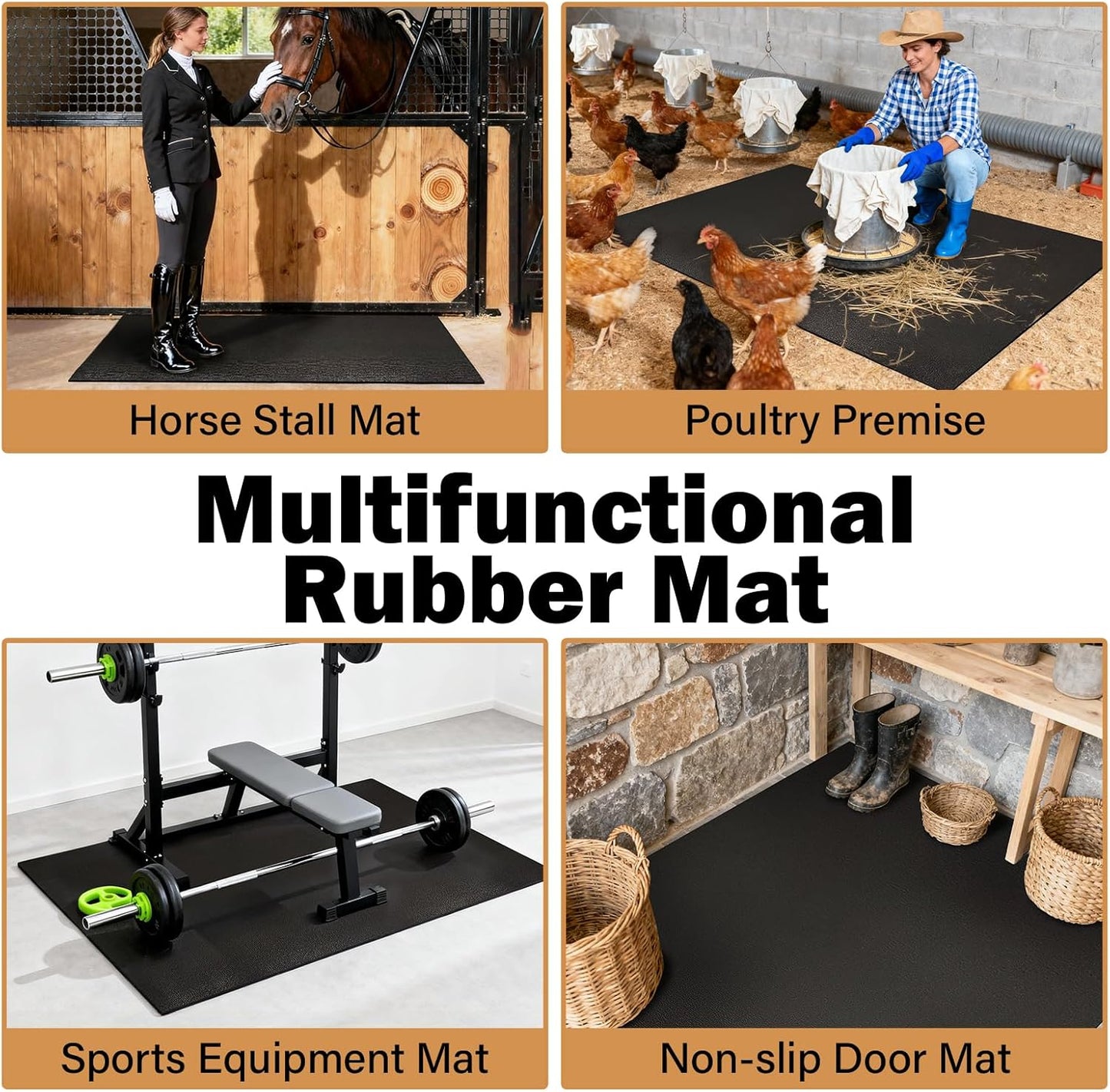 Rubber Horse Stall Mat, 3.7x6 Ft Stable Mat with Shock Absorption & Cushioning Waterproof Non-Slip Flooring for Horse Stalls Livestock Barn Farm Cattle Sheep & Pig Shed Easy Clean Horse Mat