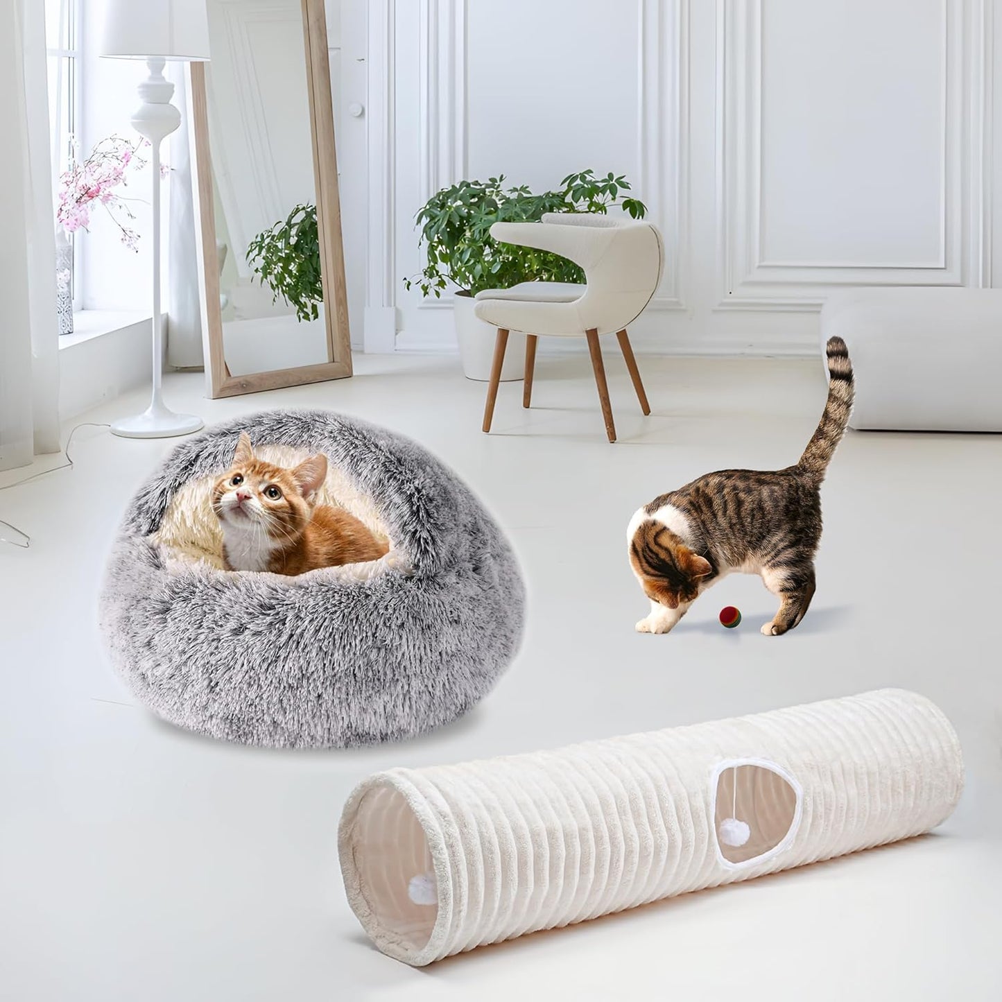 Cat Tunnel,43" Straight Cat Tunnel Toys with Balls for Indoor,Dog Cave for Puppy and Kitty