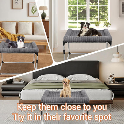 Adjustable Bedside Pet Bed for Dogs & Cats – Elevated Cosleeper Dog Bed with Height-Adjustable Metal Frame, Removable & Washable Cushion, Stable Design for Small to Medium Pets