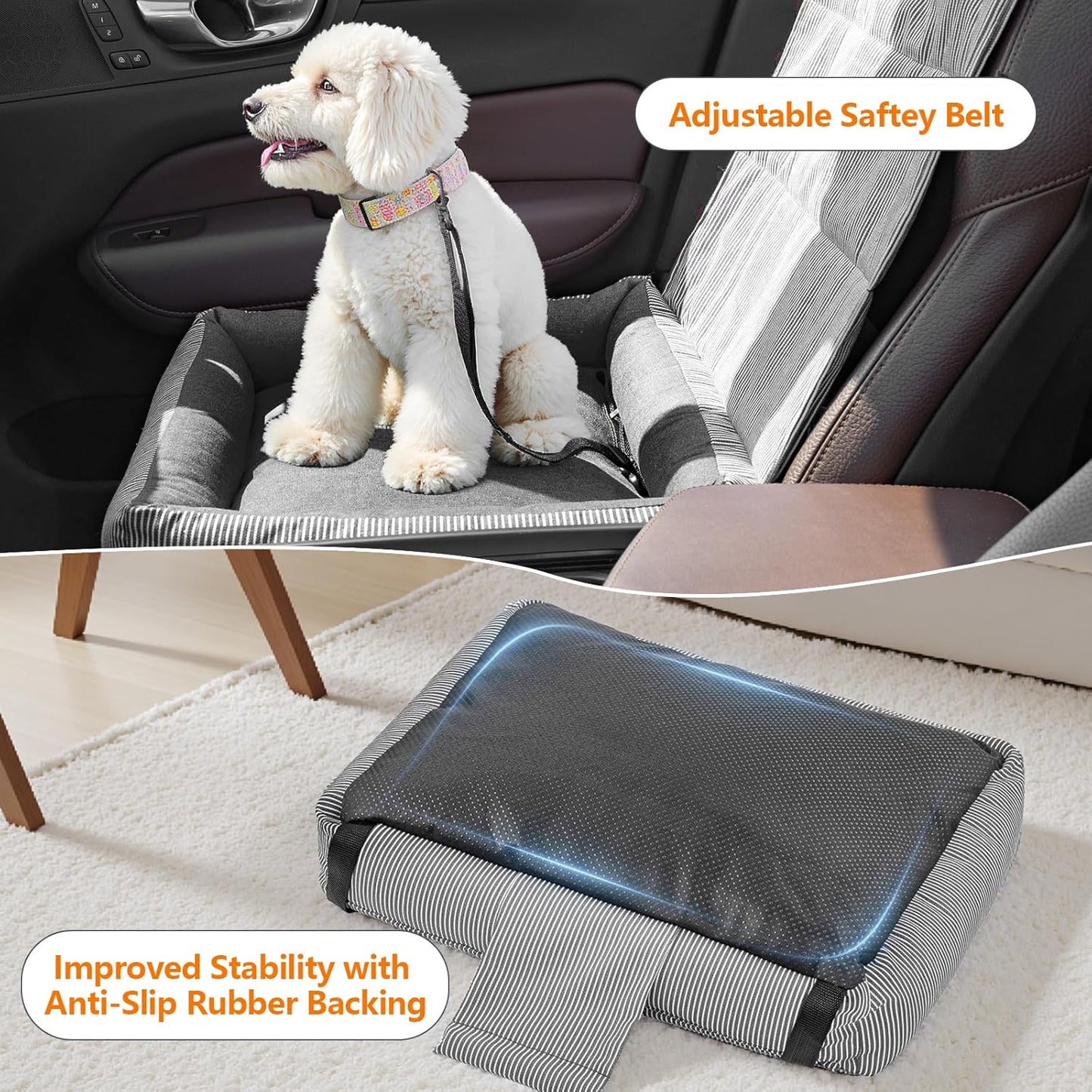 Dog Car Seats for Small Dogs, Detachable Soft Cotton Cushion, Comfort Pet Travel Dog Bed, Puppy Car Seat with Adjustable Secure Straps, Under 25lbs, Black