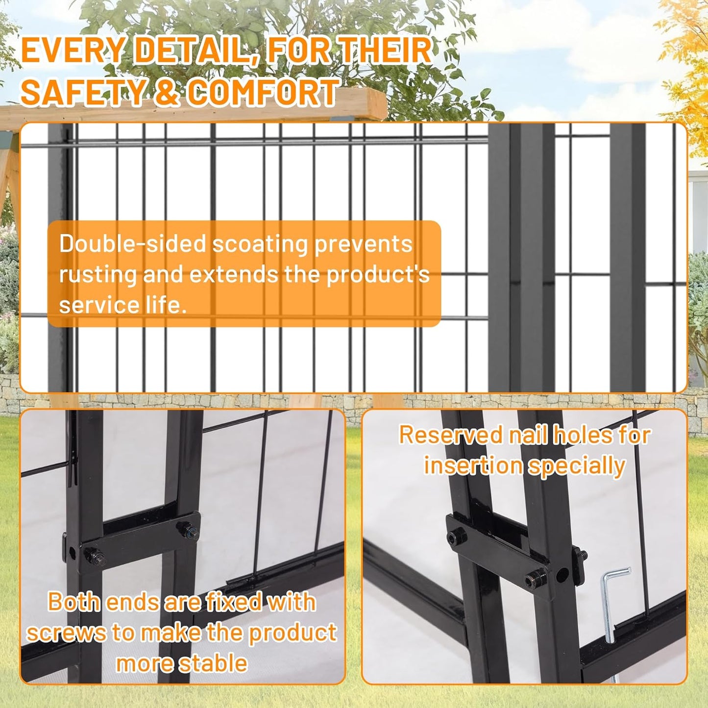 Dog Crate Furniture, Dogs Cage House Kennel - 4.23'x5.82'x4.83' Welded Wire Enclosure, Heavy Duty Dog Crate with UV-Resistant Waterproof Cover, Double Lock & Rotating Feeder,1.8x1.3x1.5mGrey-Met