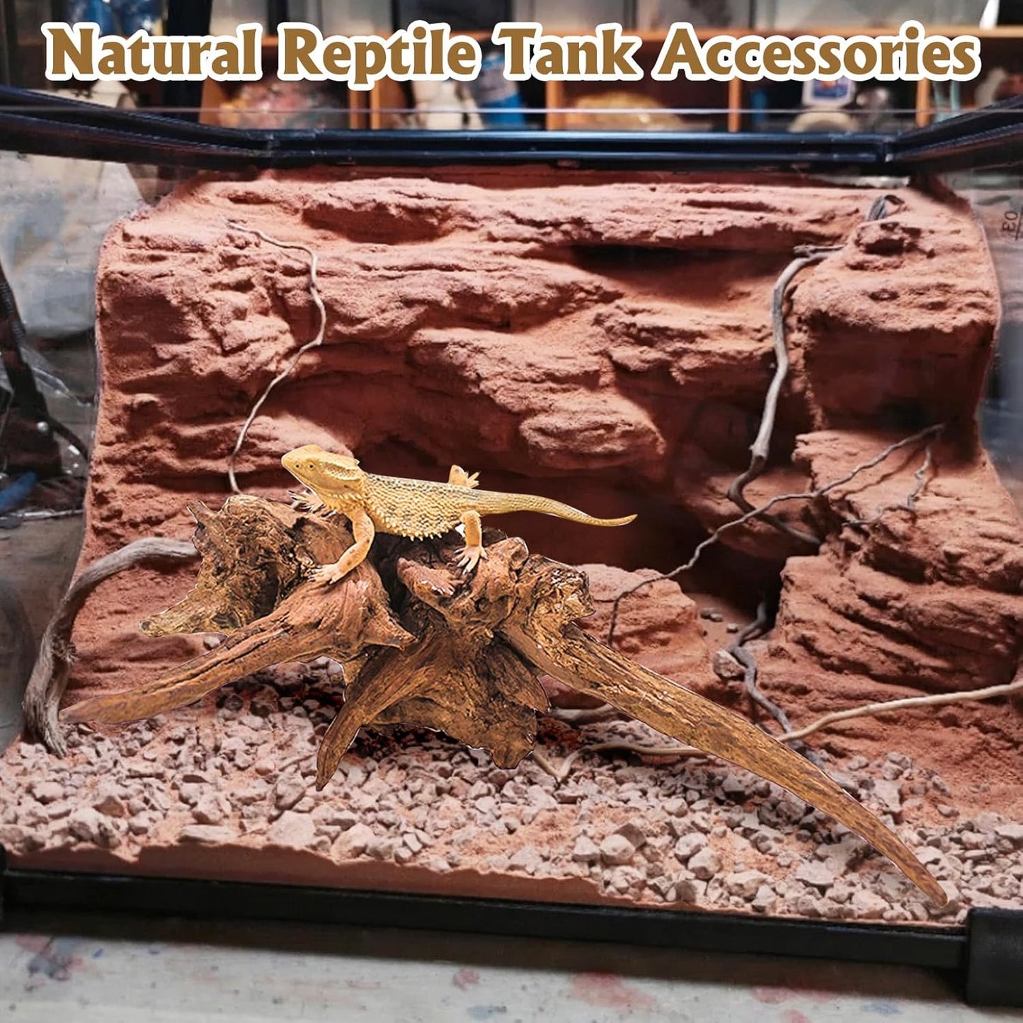 Hamiledyi Reptile Plants Bendable Jungle Climbing Vine Terrarium Branch and Large Driftwood for Reptile Tank 11-16" Natural Bearded Dragon Wood for Ball Python Gecko Lizard Chameleon Iguana