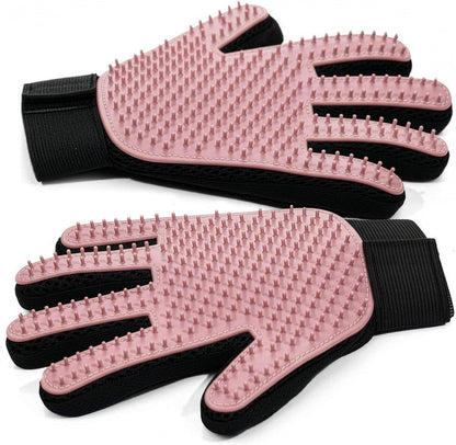 Pet Grooming Gloves for Dogs & Cats – Premium 259-Tip Deshedding & Massage Mitts, Easy-Peel Hair Removal, Adjustable Strap, 1 Pair (Blue/Pink) (Pink)
