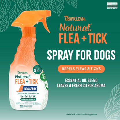 TropiClean Natural Maximum Strength Flea and Tick Spray for Dogs, 16oz