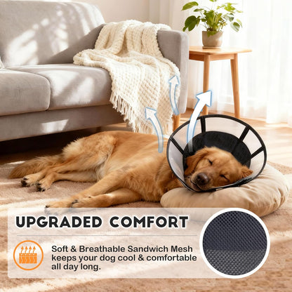 Soft Dog Cone, Stop Licking Deep Pet Recovery Collar After Surgery for Large Medium Dogs, Clear Plastic Breathable Elizabethan Head Neck Circle, Adjustable Comfortable Cones 25cm /10" Long (L Pink)