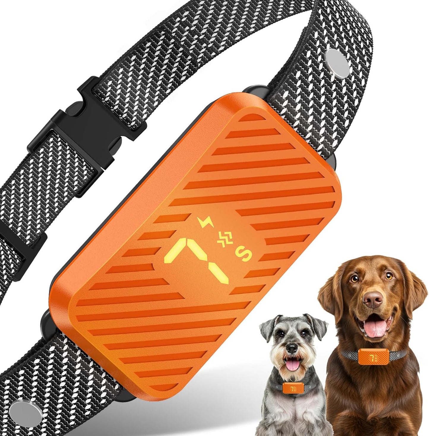 Dog Bark Collar for Large Medium Small Dogs, Effective No-Bark Collar, Smart Barking Collar, Rechargeable Bark Collar with 7-Level Sensitivity, 3 Beep & Vibration Modes, Waterproof, Orange