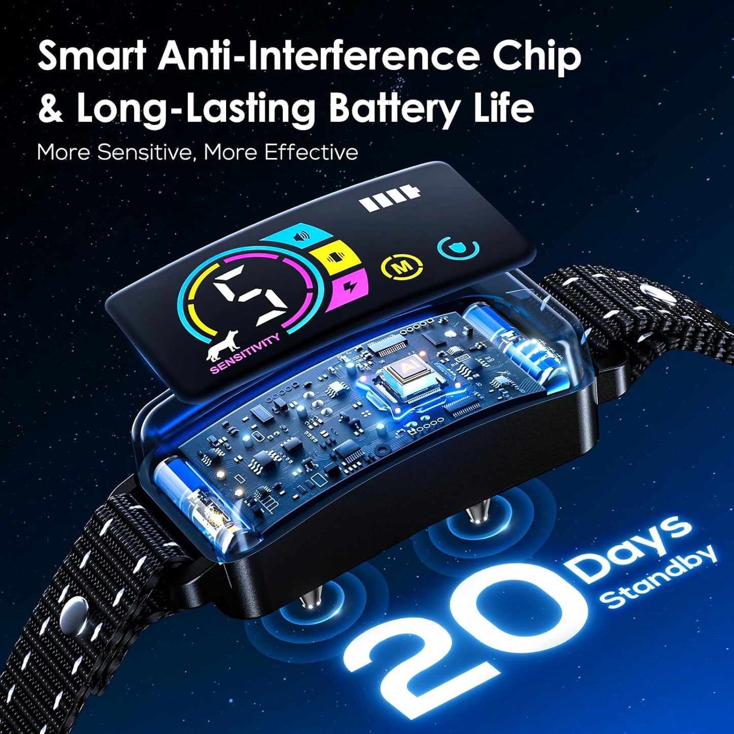 Bark Collar, 2 Pack Smart Dog Bark Collar for Large Medium Small Dogs, Anti Barking Device for Dogs Training Collar with Beep Vibration Harmless Shock, 5 Adjustable Sensitivity (Black)