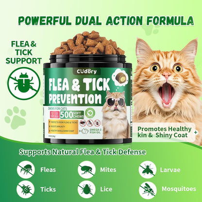 Flea & Tick Support for Cats 500 Crunchy & Creamy Chews Flea & Tick Support for Cats – Natural Herbal Drops with Multivitamin