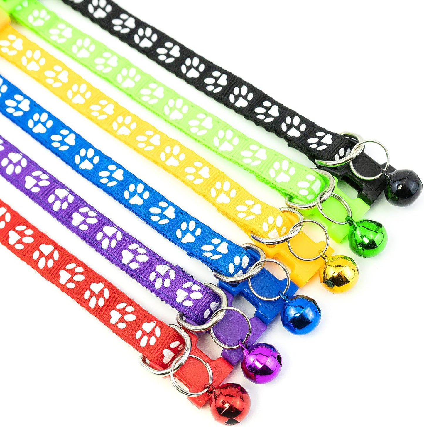 Quacc 6pcs Puppy Collars, Puppy Whelping Collars Colourful Adjustable Dog Collar 19-32CM Paw Print Collar with Bell for Small Dog Cats