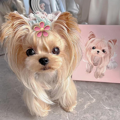 20 Pcs Light Pink Small Dog Hair Bows with Rubber Bands Puppy Bows for Ears Cute Grooming Flower Bowknot Strawberries Topknot Dog Hair Accessories for Small Dogs Girl Hair Ties for Yorkie Shih tzu