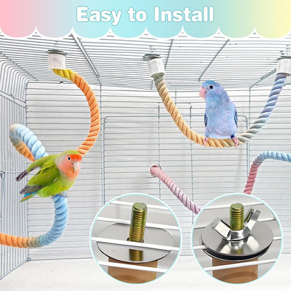 BNOSDM Wooden Long Bird Ladders and 3Pcs Bird Rope Perch Toys for Parrot